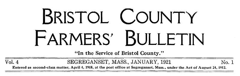 Bristol County Farmers' Bulletin (masthead) January 1921