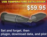 USB Temperature Datalogger - small, compact, inexpensive, easy to use. Many models available.