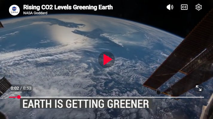 NASA video about how the Earth is getting greener thanks to rising CO2 levels