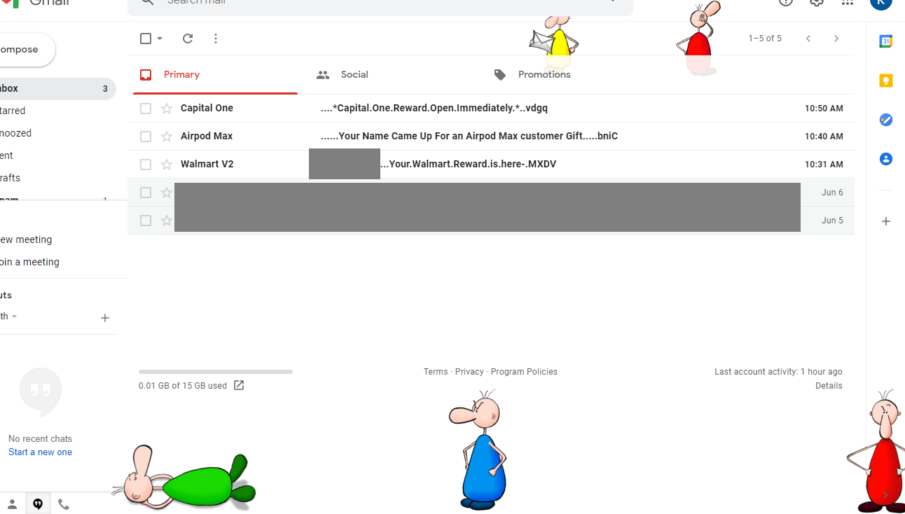 Red, green, blue & yellow cartoon characters on GMail web interface inbox  page (in Chrome, on Windows 10) : r/GMail