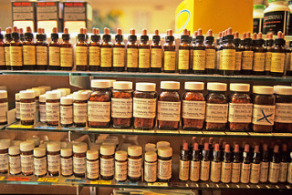 Brown bottles of homoeopathic remedies