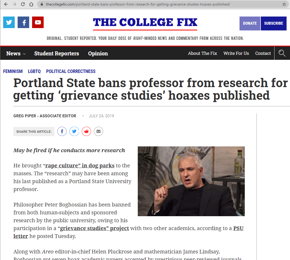 Portland State bans professor from research for getting grievance studies hoaxes published